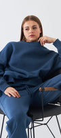 Unisex Oversize Sweatshirt Basic Marine – Bisiklet Yaka, 3 İplik Şardonlu Polar