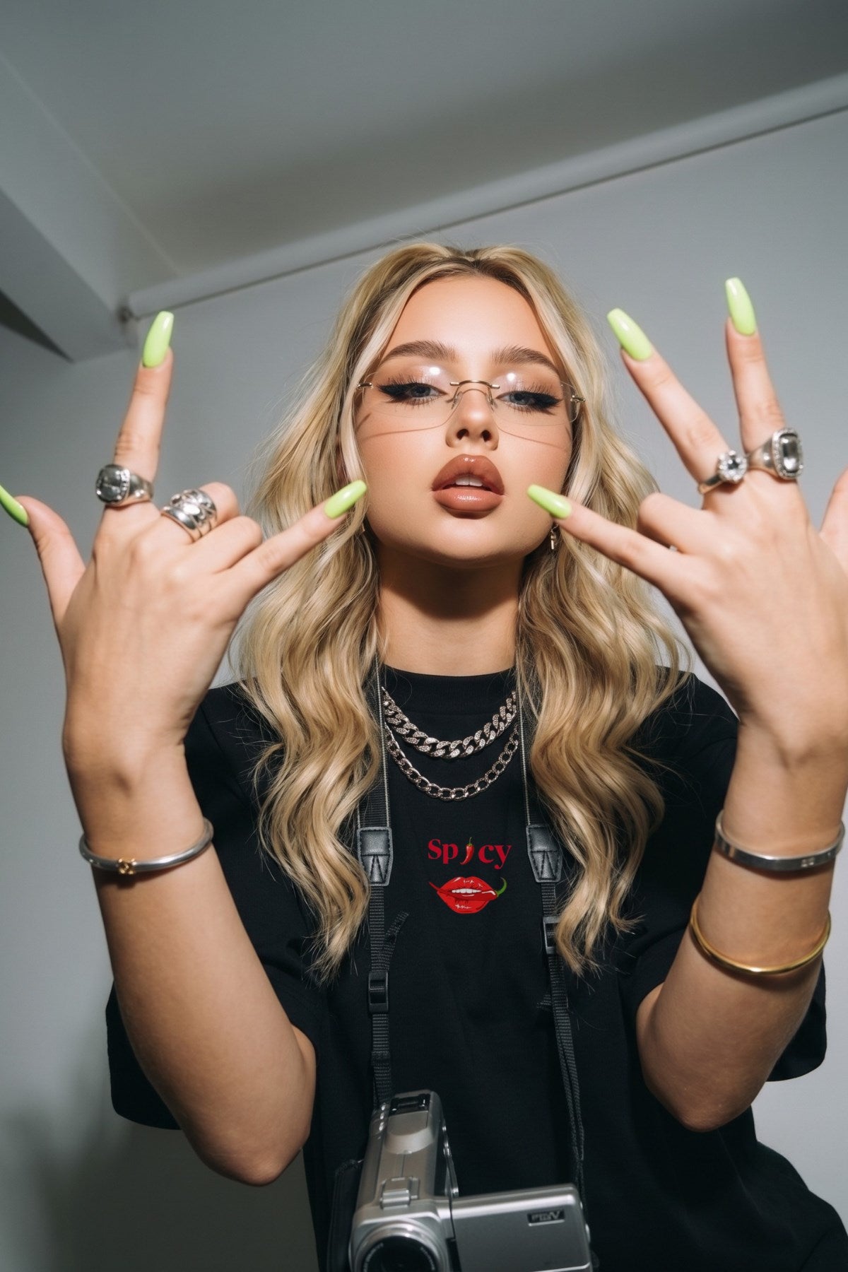 Kadın Oversize Tişört Spicy Lips Baskılı Siyah – Bisiklet Yaka, Rahat Kalıp, %100 Pamuk