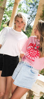 Kadın Oversize Tişört Paradise Calling Baskılı Pembe – Bisiklet Yaka, %100 Pamuk Compact Süprem 24/1