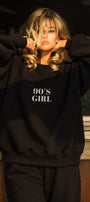 Kadın Oversize Sweatshirt 90’s Girl Baskılı Siyah – Bisiklet Yaka, 3 İplik Şardonlu Polar