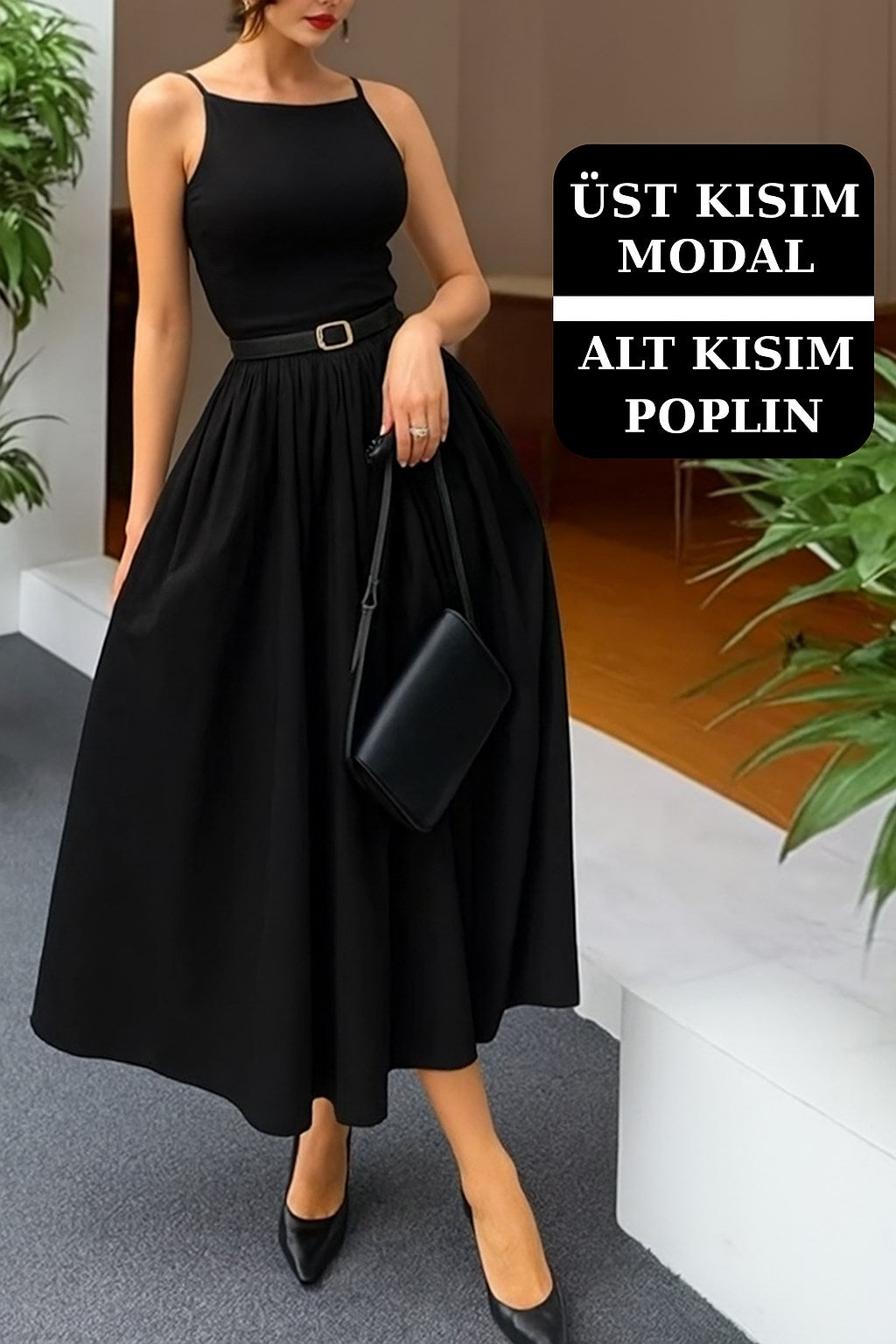  Kadın Modal Üstlü Elbise, Poplin Etek Detaylı – Günlük ve Özel Gün Kombinlerine Uygun