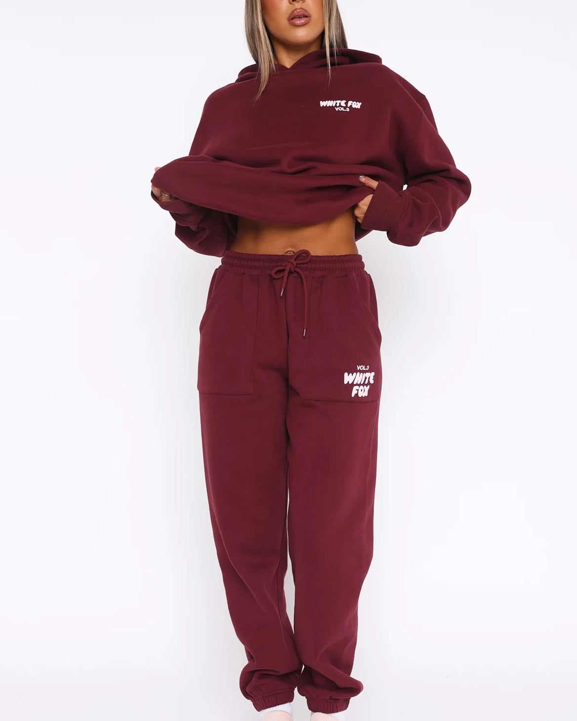 White Fox Kadın Vol 3 Baskılı %100 Pamuk Red Velvet Kapüşonlu Oversize Hoodie