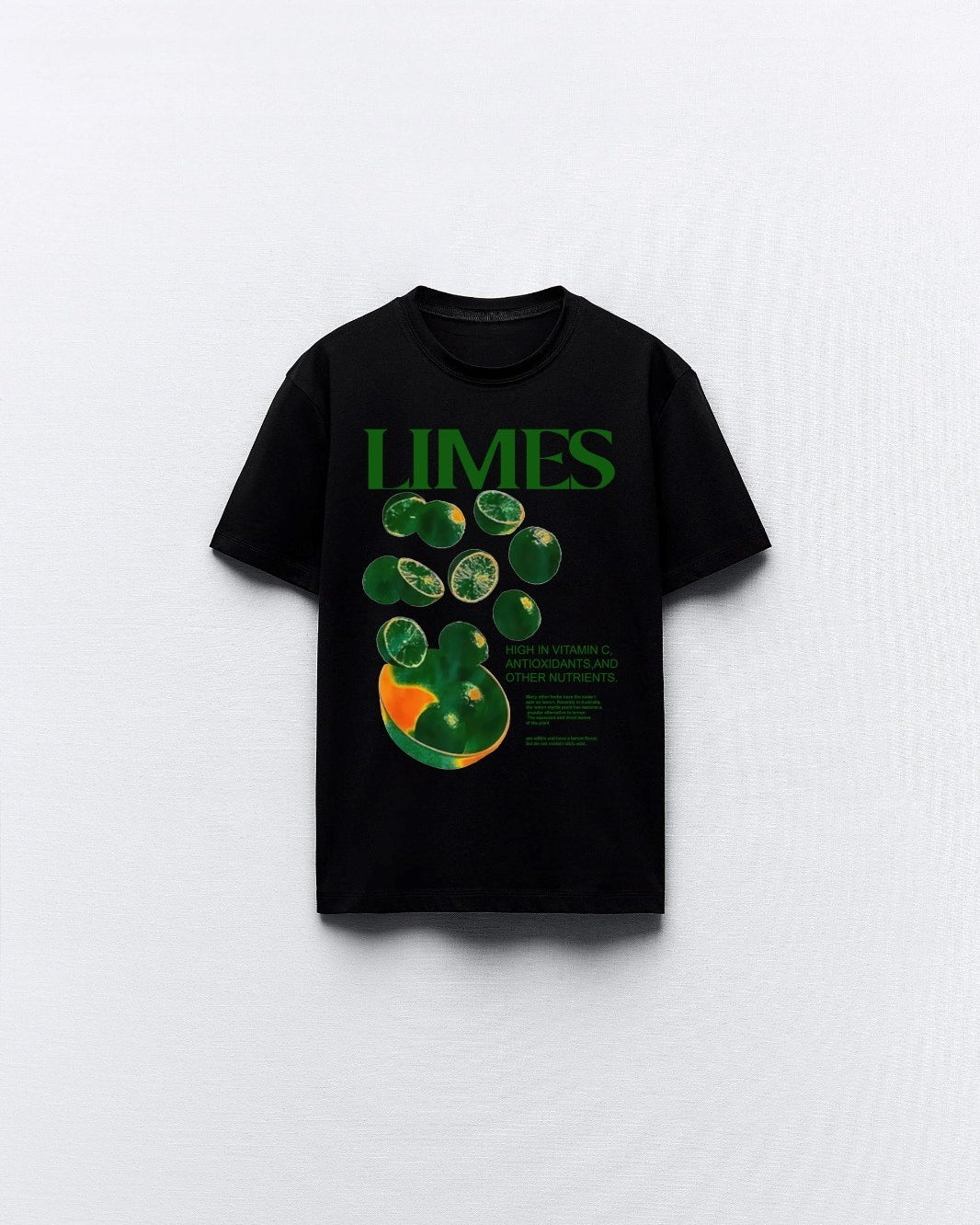 Limes Yazılı Limon Tasarım Baskılı Siyah Kadın T-shirt