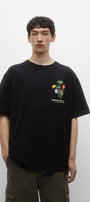 Sooner Or Later Yazılı Lale Tasarım Baskılı Oversize Siyah Erkek T-shirt