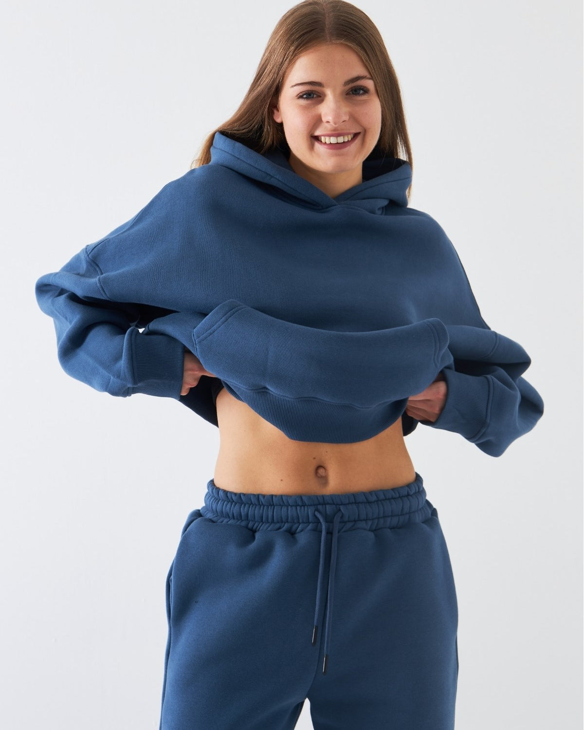  Oversize Unisex Sweatshirt Hoodie Marine – Kapüşonlu, 3 İplik Şardonlu Polar, Kanguru Cepli, Basic