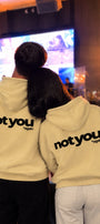 Unisex Oversize Hoodie Not You Again Baskılı Sarı – Kapüşonlu, Kanguru Cepli, 3 İplik Şardonlu 
