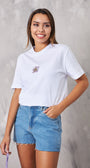 Çiçek Temalı Tasarım Baskılı Beyaz Kadın T-Shirt