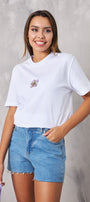 Çiçek Temalı Tasarım Baskılı Beyaz Kadın T-Shirt