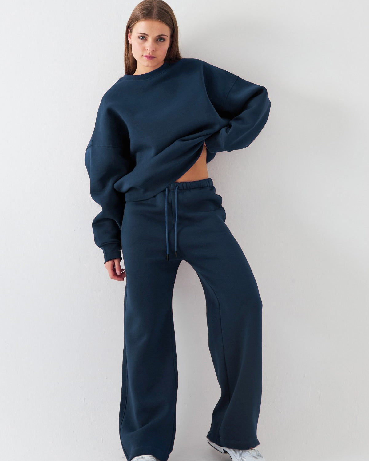 Unisex Oversize Eşofman Takımı Basic Marine – Bisiklet Yaka, Bol Paça, 3 İplik Şardonlu Polar