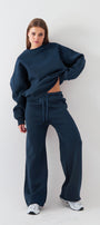Unisex Oversize Eşofman Takımı Basic Marine – Bisiklet Yaka, Bol Paça, 3 İplik Şardonlu Polar
