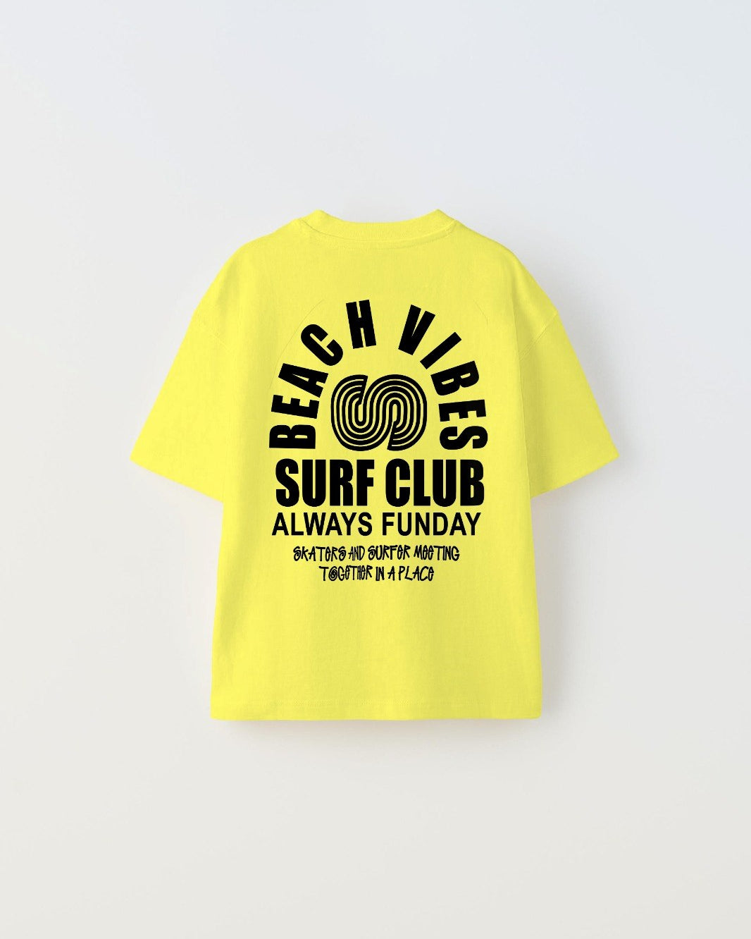 Beach Vıbes Surf Club Yazılı Ters S Tasarım Baskılı Sarı Çocuk T-Shirt