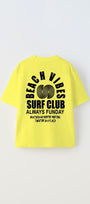 Beach Vıbes Surf Club Yazılı Ters S Tasarım Baskılı Sarı Çocuk T-Shirt