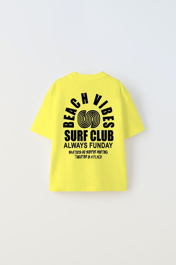 Beach Vıbes Surf Club Yazılı Ters S Tasarım Baskılı Sarı Çocuk T-Shirt