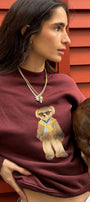 Kadın Oversize Sweatshirt Gentleman Bear Baskılı Bordo – Bisiklet Yaka, 3 İplik Şardonlu