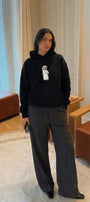 Kadın Oversize Sweatshirt Hoodie Emirati Bear Siyah – Kapüşonlu, 3 İplik Polar, Kanguru Cepli