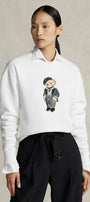 Kadın Oversize Sweatshirt Parisian Bear Baskılı Beyaz – Bisiklet Yaka, 3 İplik Şardonlu 