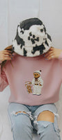 Kadın Oversize Sweatshirt Quiet Club 3D Baskılı Pembe – Bisiklet Yaka, 3 İplik Şardonlu Polar