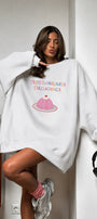 Kadın Oversize Sweatshirt Elbise Sweet Mood Baskılı Beyaz – Bisiklet Yaka, 3 İplik Şardonlu Polar