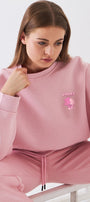 Kadın Oversize Sweatshirt Piglet Dreams Baskılı Pembe – Bisiklet Yaka, 3 İplik Şardonlu Polar