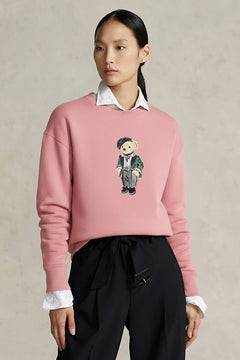 Kadın Oversize Sweatshirt Parisian Bear Baskılı Pembe – Bisiklet Yaka, 3 İplik Şardonlu
