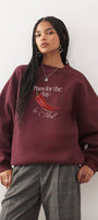 Kadın Oversize Sweatshirt Be Hot Baskılı Bordo – Bisiklet Yaka, 3 İplik Şardonlu Polar
