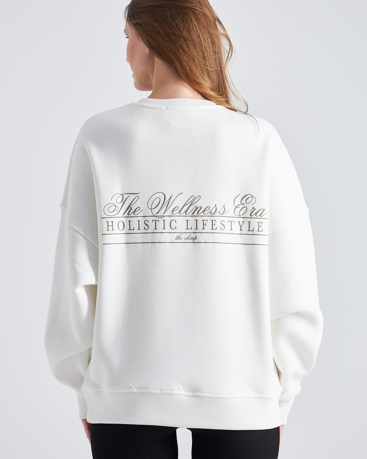 The Wellness Era Kahverenk Baskılı Oversize Beyaz Kadın Sweatshirt