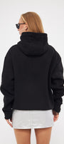 Kapüşonlu İçi Polar Taş Baskılı Siyah Oversize Hoodie Sweatshirt