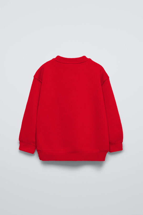 Kırmızı Çocuk Cherries Baskılı Bisiklet Yaka Basic Sweatshirt