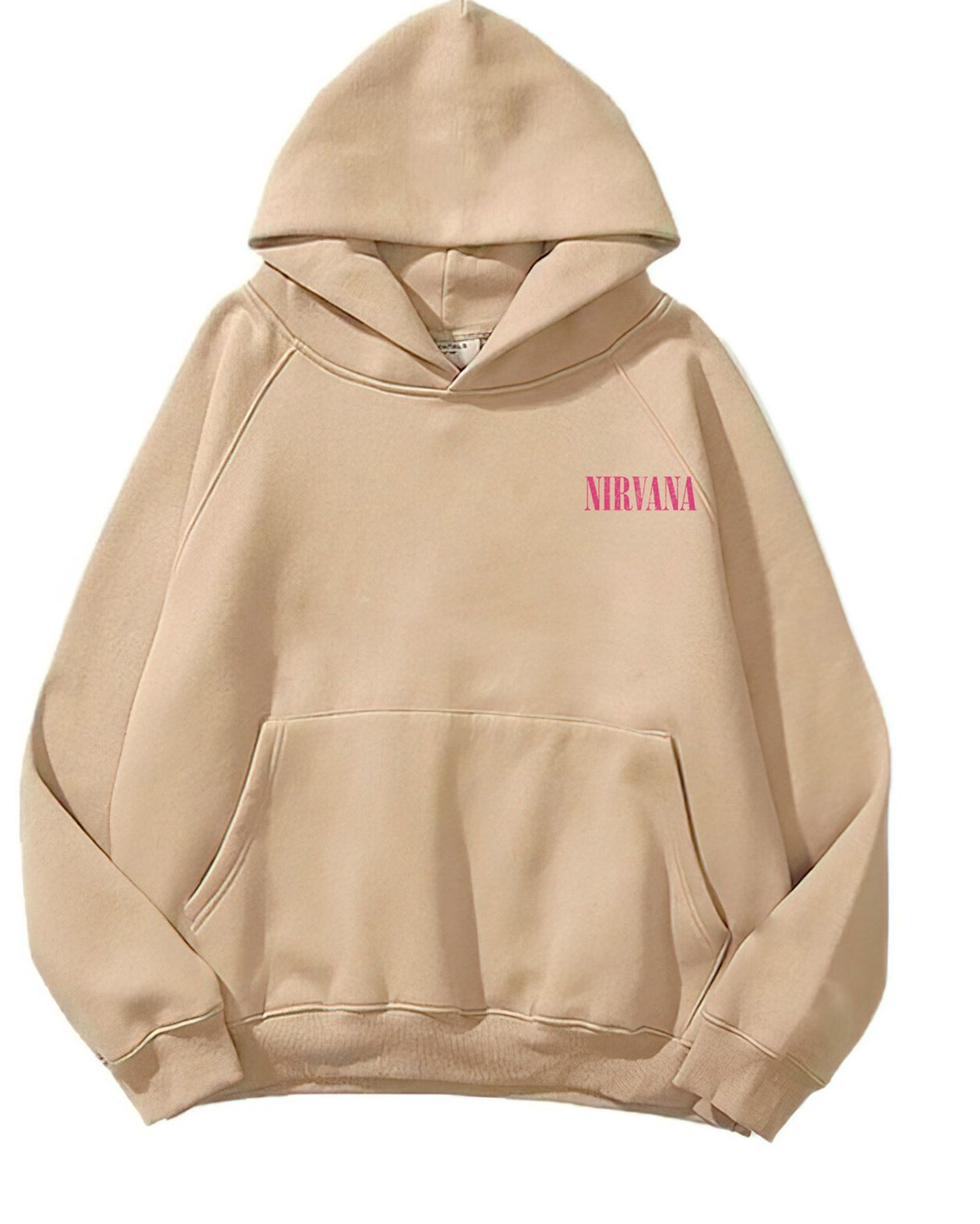 Kapüşonlu İçi Polar Pembe Nirvana Baskılı Bej Unisex Hoodie Sweatshirt