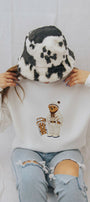 Kadın Oversize Sweatshirt Quiet Club 3D Baskılı Beyaz – Bisiklet Yaka, 3 İplik Şardonlu Polar