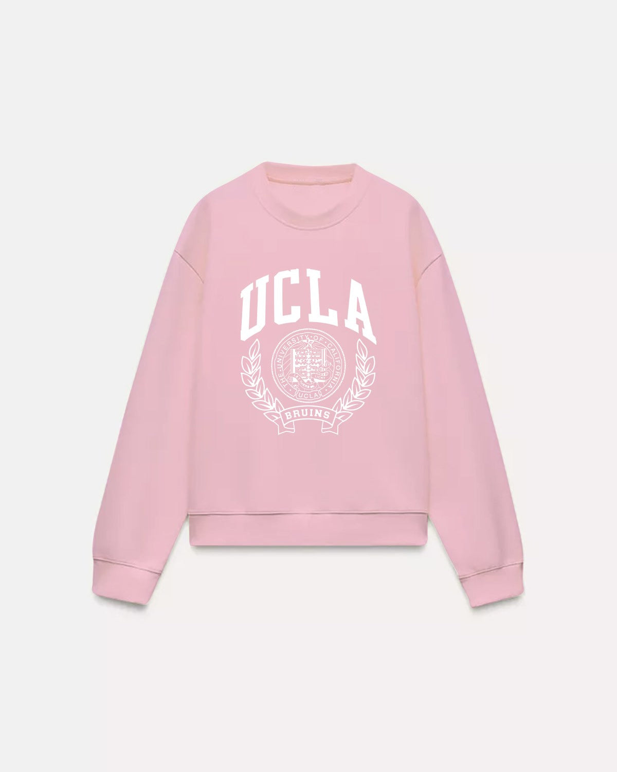 Ucla Yazı Baskılı Bisiklet Yaka İçi Polar Oversize Kesim Unisex Pembe Sweatshirt