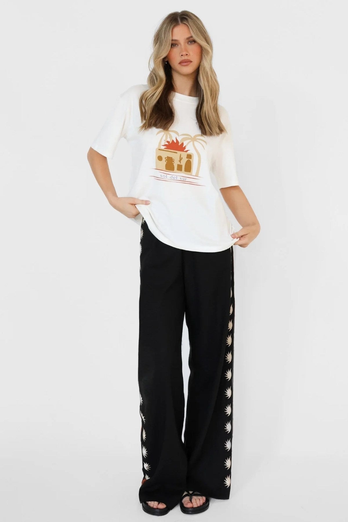 Kadın Bohem Stil Akdeniz Temalı Oversize Kadın Tişört