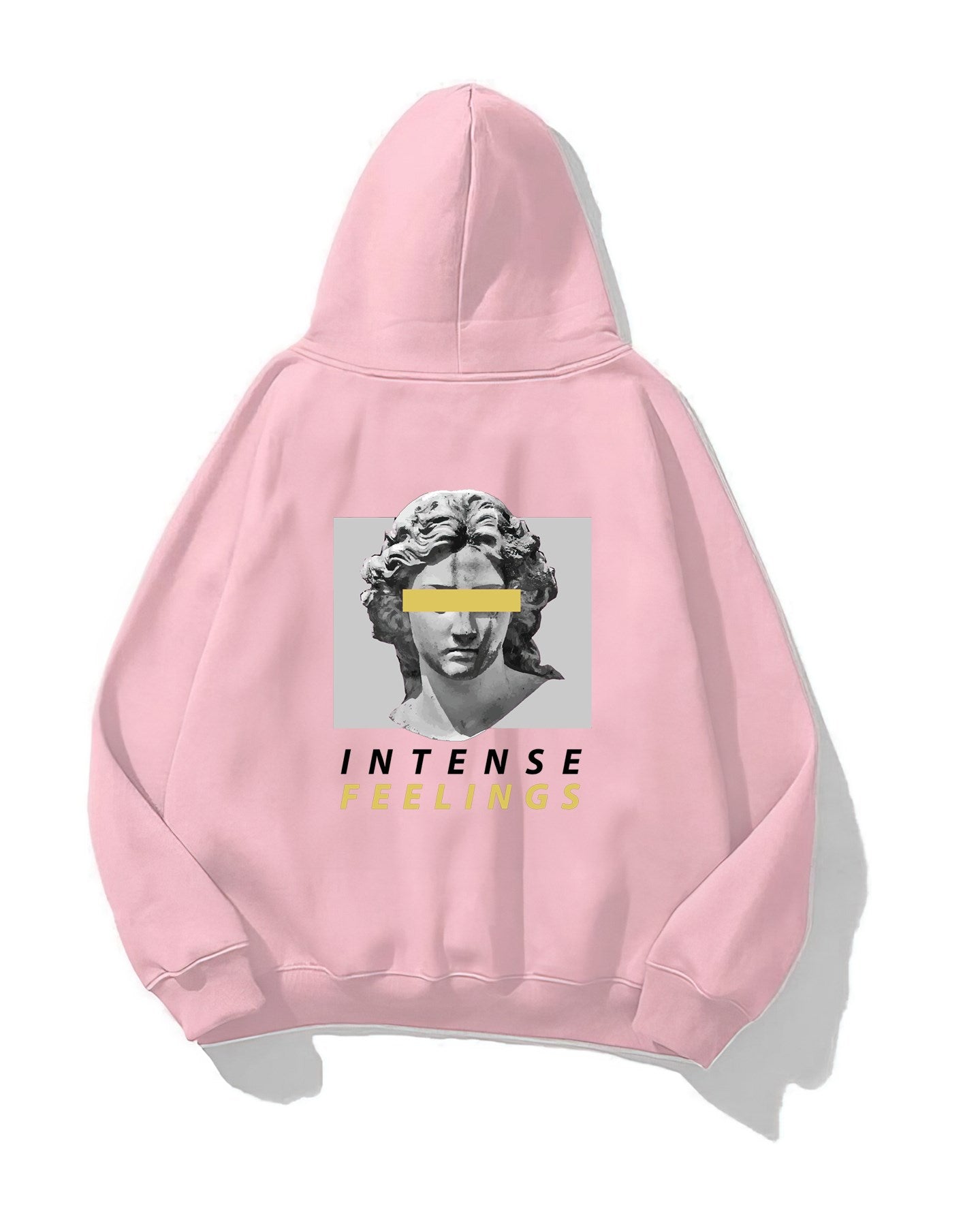 Kapüşonlu İçi Polar Intense Feelings Yazılı Heykel Baskılı Pembe Unisex Hoodie Sweatshirt