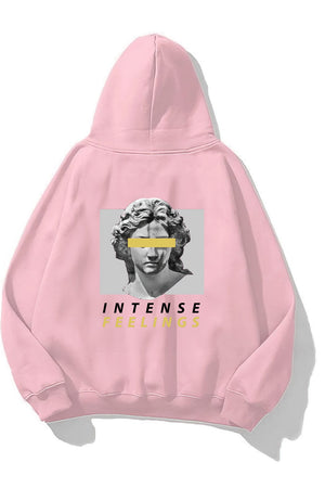 Kapüşonlu İçi Polar Intense Feelings Yazılı Heykel Baskılı Pembe Unisex Hoodie Sweatshirt