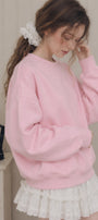Kadın Oversize Sweatshirt Wellness Baskılı Pembe – Bisiklet Yaka, 3 İplik Şardonlu Polar, Düşük Omuz