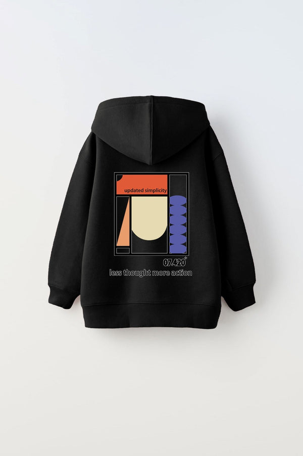 Kapüşonlu İçi Polar Updated Simplicity Baskılı Siyah Unisex Çocuk Hoodie Sweatshirt