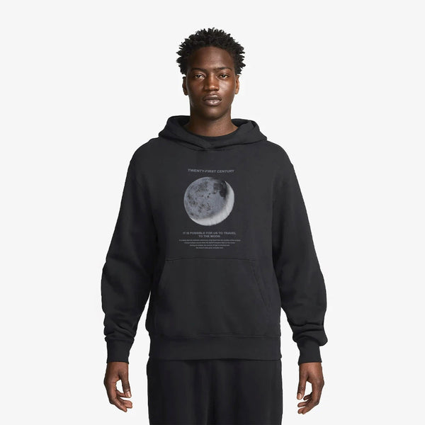 Kapüşonlu İçi Polar Moon Baskılı Siyah Unisex Hoodie Sweatshirt