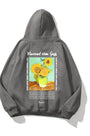 Kapüşonlu İçi Polar Vincent Van Gogh Baskılı Füme Unisex Hoodie Sweatshirt