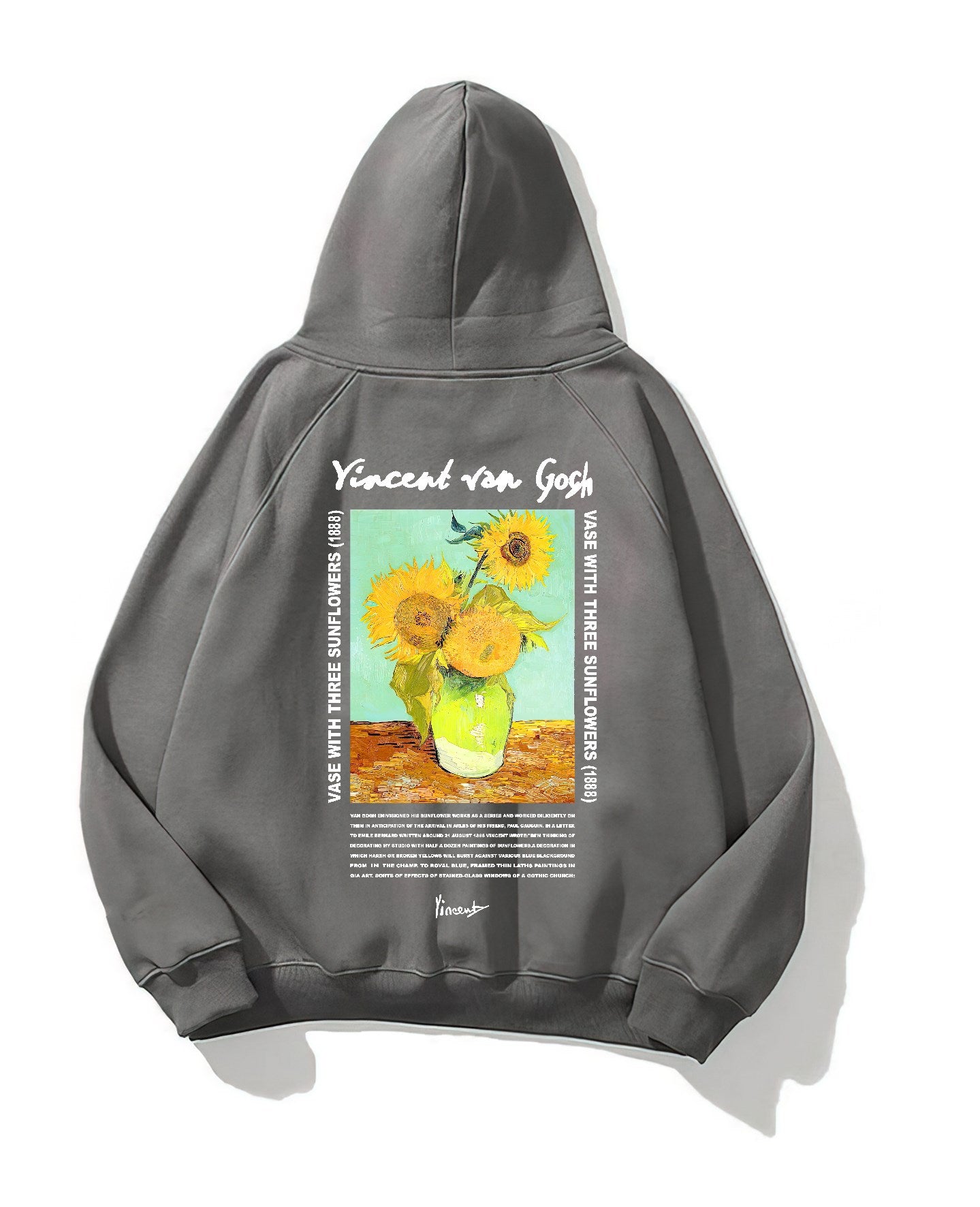 Kapüşonlu İçi Polar Vincent Van Gogh Baskılı Füme Unisex Hoodie Sweatshirt