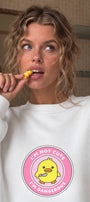 Kadın Oversize Sweatshirt Elbise Dangerous Chick Baskılı Beyaz – Uzun Boy, 3 İplik Şardonlu Polar