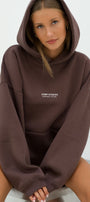 Kadın Oversize Sweatshirt Hoodie CHMP SUDIOS Kahverengi – Kapüşonlu, 3 İplik , Kanguru Cepli