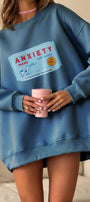 Kadın Oversize Sweatshirt Elbise Anxiety Bar Baskılı Marine – Bisiklet Yaka, 3 İplik Şardonlu Polar