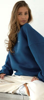 Kadın Oversize Sweatshirt CHMP STUDIOS Marine – Bisiklet Yaka, 3 İplik Şardounlu Polar