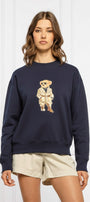 Kadın Oversize Sweatshirt Trench Bear Baskılı Lacivert – Bisiklet Yaka, 3 İplik Şardonlu