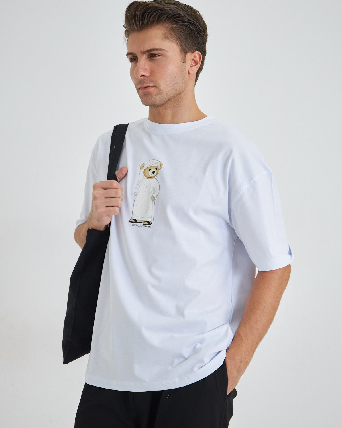 Unisex Special Edition Ayıcık Baskılı Beyaz Tişört Çift Kombini