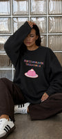 Kadın Oversize Sweatshirt Elbise Sweet Mood Baskılı Siyah – Bisiklet Yaka, 3 İplik Şardonlu Polar