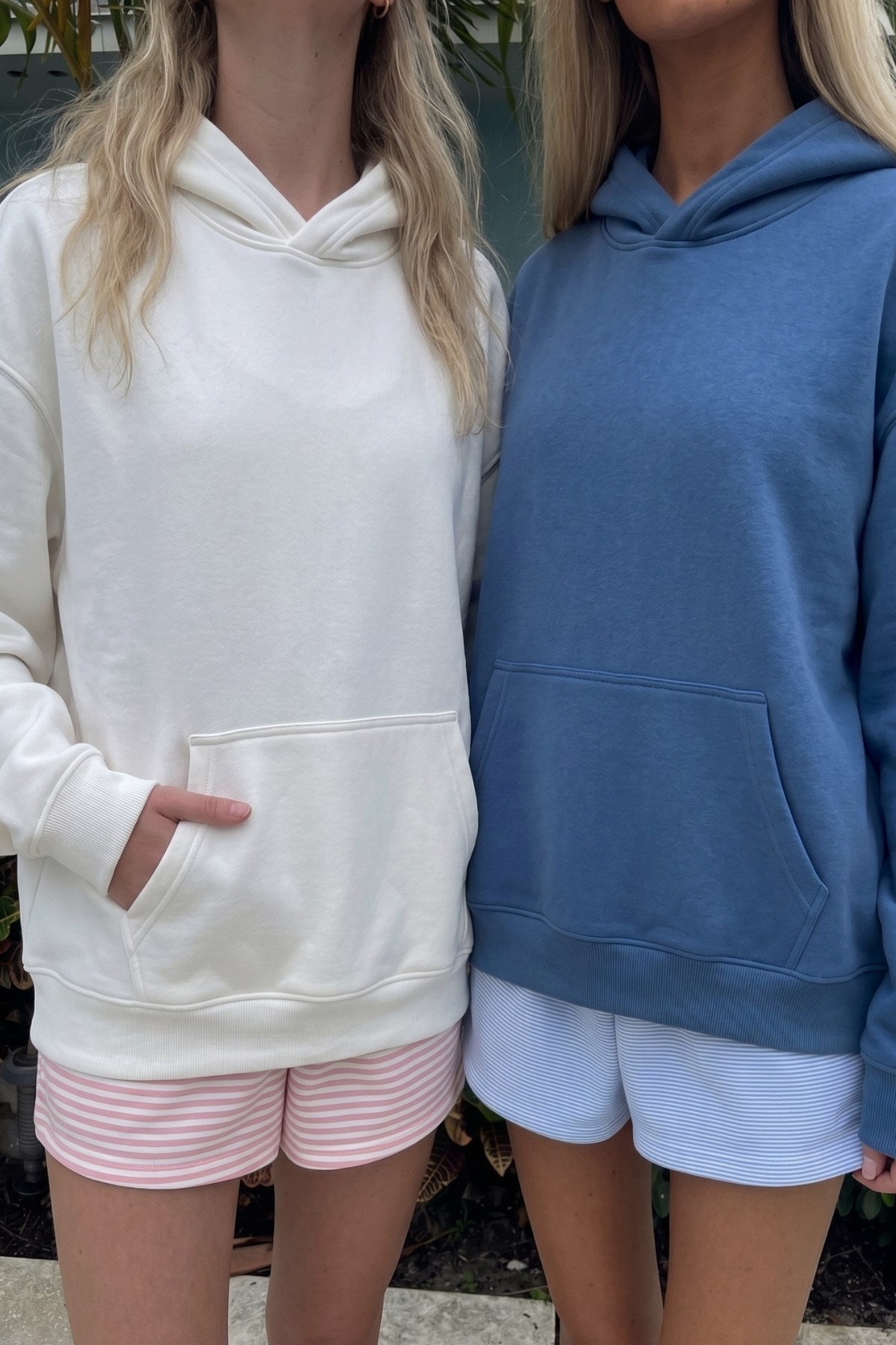 Unisex 2’li Oversize Basic Hoodie Beyaz & Marine– Kapüşonlu, Cepli, 3 İplik Şardonlu Polar