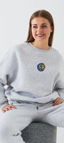 Kadın Oversize Sweatshirt Sun & Moon Baskılı Gri Melanj – Bisiklet Yaka, 3 İplik Şardonlu Polar