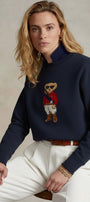 Kadın Oversize Sweatshirt Regatta Bear Baskılı Lacivert – Bisiklet Yaka, 3 İplik Şardonlu