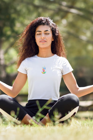 Brush Yoga Art Tasarım Baskılı Beyaz Kadın T-shirt